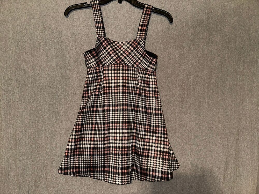 Bonnie Jean Academia Preppy Plaid Mini Overall Dress girls size 8